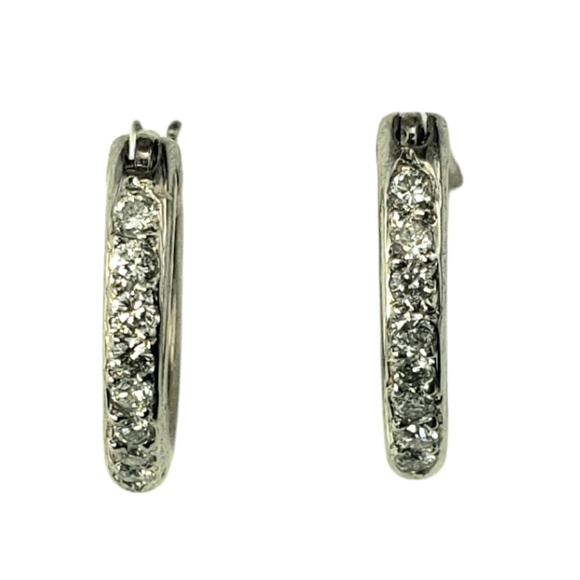 10 Karat White Gold and Diamond Small Hoop Earrings #20650 - Picture 1 of 8
